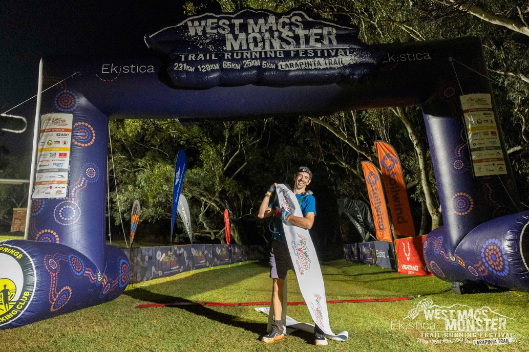 Mathieu Pangrazzi crossing the finish line at the 2026 West Macs Monster
