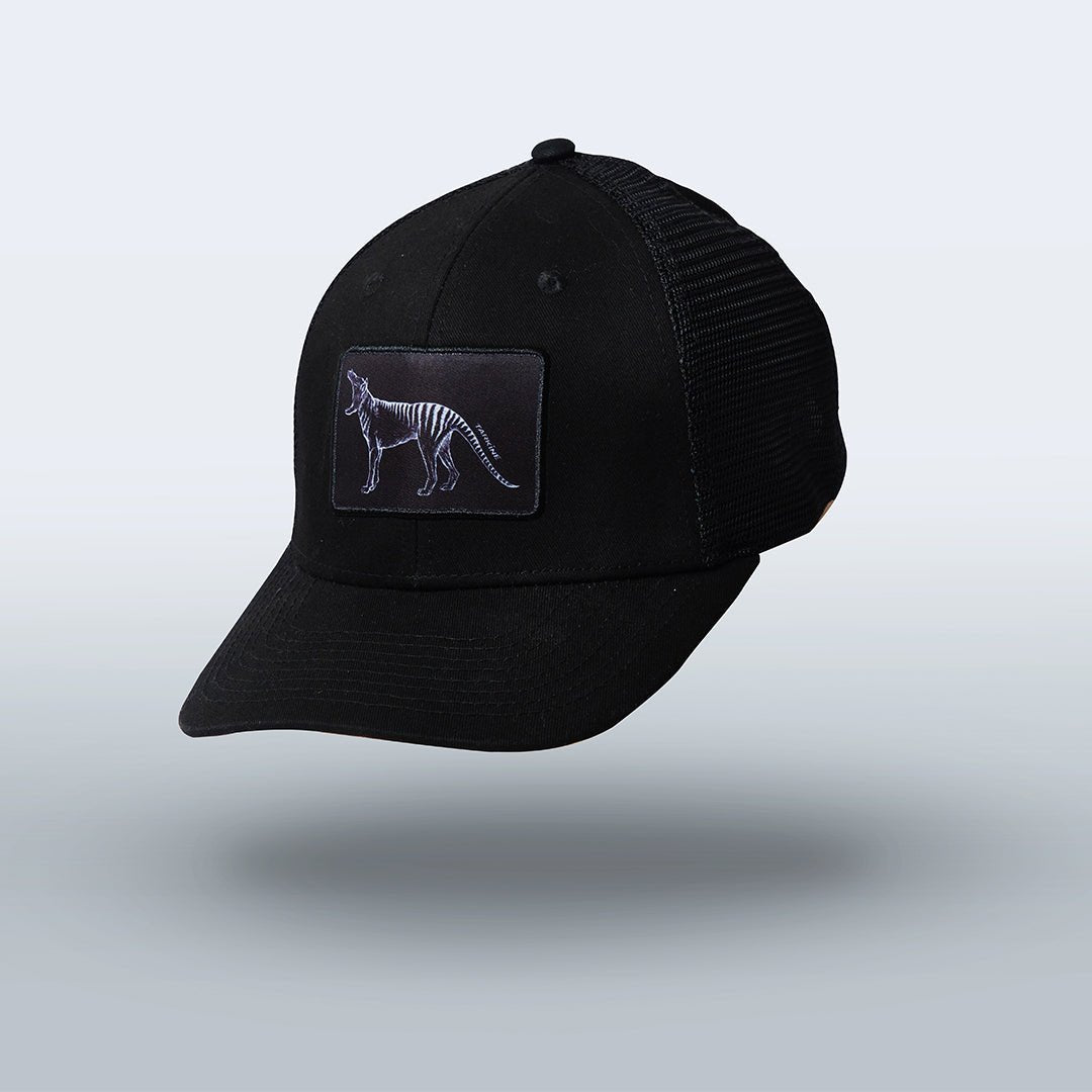 Men's Tasmania Tiger Black Tarkine Trucker Hat - Premium caps from TARKINE SPORT - Just $50! Shop now at TARKINE ATHLETICS
