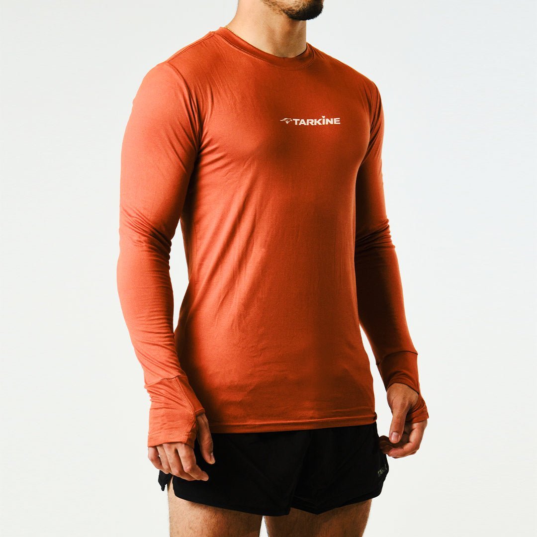 Men's Tarkine Long Sleeve  Ultra-Eco Run Tee (Orange/Standard Thickness) - Premium  from TARKINE SPORT - Just $100! Shop now at TARKINE ATHLETICS